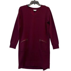 J. Jill Burgundy Waffle Knit V-Neck Long Sleeve Tunic Shift Dress Size Medium